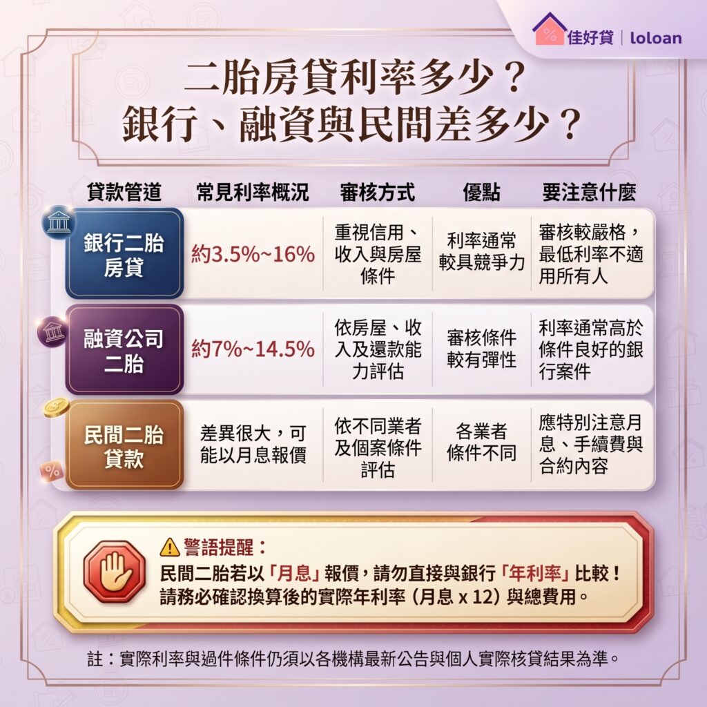 二胎房貸利率多少？銀行、融資與民間差多少？